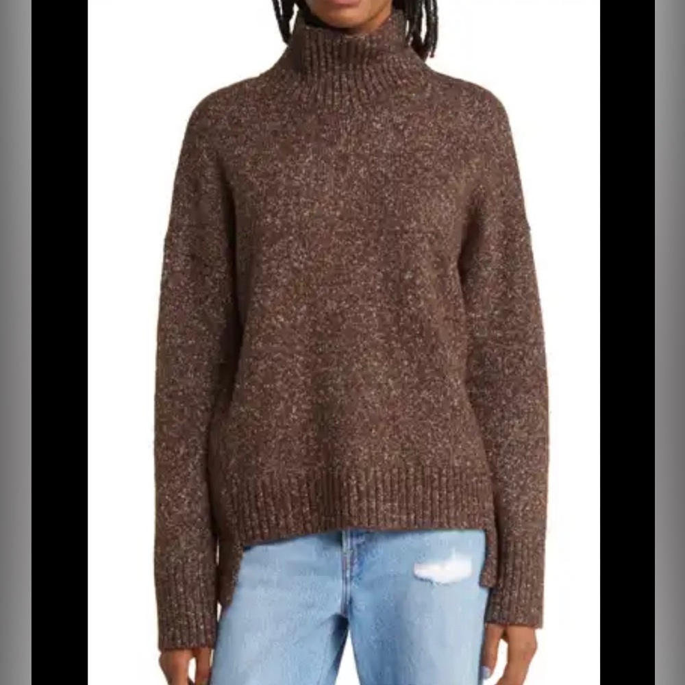 Well Worn Womens Mock Neck High Low Hem Cozy Soft Nep Yarn Sweater in Brown NWT
